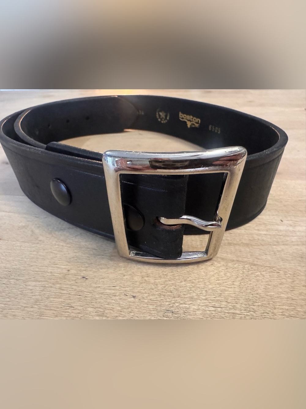 Boston Leather 6505 Black Garrison Belt Mens 34 solid brass silver tone